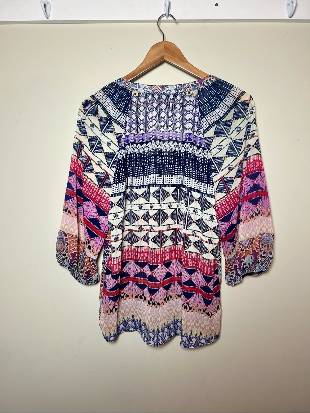 Vibrant Multicolor Printed Boho Tunic Top - Pink & Navy, Anthropologie brand - Picture 3 of 7